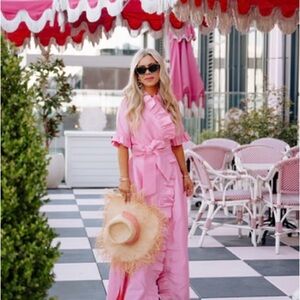 Elizabeth Wilson Pink Candy Pink Anne Claire Ruffled Wrap Maxi Dress - Small